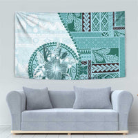 Samoa Siapo Elegant Tapestry Hibiscus Teal Motifs - Polynesian Pride