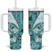 Samoa Siapo Elegant Tumbler With Handle Hibiscus Teal Motifs LT05 One Size: 40 oz Teal - Polynesian Pride