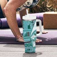 Samoa Siapo Elegant Tumbler With Handle Hibiscus Teal Motifs LT05 - Polynesian Pride
