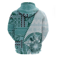 Samoa Siapo Elegant Zip Hoodie Hibiscus Teal Motifs - Polynesian Pride
