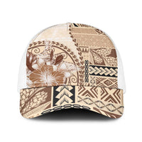 Samoa Siapo Elegant Baseball Net Cap Hibiscus Beige Motifs LT05 One Size White Beige - Polynesian Pride