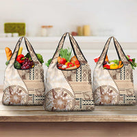 Samoa Siapo Elegant Grocery Bag Hibiscus Beige Motifs - Polynesian Pride