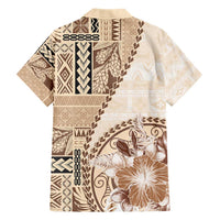 Samoa Siapo Elegant Hawaiian Shirt Hibiscus Beige Motifs - Polynesian Pride