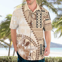 Samoa Siapo Elegant Hawaiian Shirt Hibiscus Beige Motifs - Polynesian Pride