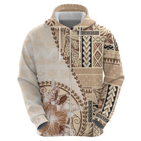 Samoa Siapo Elegant Hoodie Hibiscus Beige Motifs - Polynesian Pride