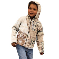 Samoa Siapo Elegant Kid Hoodie Hibiscus Beige Motifs - Polynesian Pride
