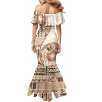 Samoa Siapo Elegant Mermaid Dress Hibiscus Beige Motifs - Polynesian Pride