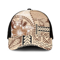 Samoa Siapo Elegant Mesh Trucker Cap Hibiscus Beige Motifs - Polynesian Pride