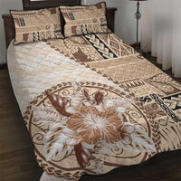 Samoa Siapo Elegant Quilt Bed Set Hibiscus Beige Motifs - Polynesian Pride