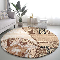 Samoa Siapo Elegant Round Carpet Hibiscus Beige Motifs - Polynesian Pride