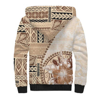 Samoa Siapo Elegant Sherpa Hoodie Hibiscus Beige Motifs - Polynesian Pride
