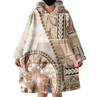 Samoa Siapo Elegant Wearable Blanket Hoodie Hibiscus Beige Motifs - Polynesian Pride