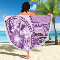 Samoa Siapo Elegant Beach Blanket Hibiscus Violet Motifs - Polynesian Pride