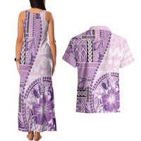 Samoa Siapo Elegant Couples Matching Tank Maxi Dress and Hawaiian Shirt Hibiscus Violet Motifs - Polynesian Pride