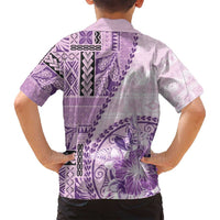 Samoa Siapo Elegant Family Matching Long Sleeve Bodycon Dress and Hawaiian Shirt Hibiscus Violet Motifs - Polynesian Pride