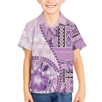 Samoa Siapo Elegant Kid Hawaiian Shirt Hibiscus Violet Motifs - Polynesian Pride