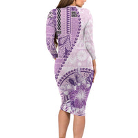Samoa Siapo Elegant Long Sleeve Bodycon Dress Hibiscus Violet Motifs - Polynesian Pride