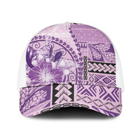 Samoa Siapo Elegant Mesh Trucker Cap Hibiscus Violet Motifs - Polynesian Pride