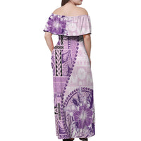Samoa Siapo Elegant Off Shoulder Maxi Dress Hibiscus Violet Motifs - Polynesian Pride