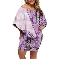 Samoa Siapo Elegant Off Shoulder Short Dress Hibiscus Violet Motifs LT05 Women Violet - Polynesian Pride