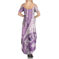 Samoa Siapo Elegant Summer Maxi Dress Hibiscus Violet Motifs - Polynesian Pride