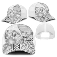 Samoa Siapo Elegant Baseball Net Cap Hibiscus White Motifs LT05 - Polynesian Pride
