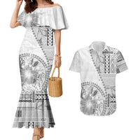 Samoa Siapo Elegant Couples Matching Mermaid Dress and Hawaiian Shirt Hibiscus White Motifs - Polynesian Pride