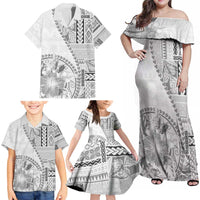 Samoa Siapo Elegant Family Matching Off Shoulder Maxi Dress and Hawaiian Shirt Hibiscus White Motifs - Polynesian Pride