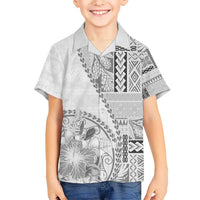 Samoa Siapo Elegant Kid Hawaiian Shirt Hibiscus White Motifs - Polynesian Pride