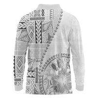 Samoa Siapo Elegant Long Sleeve Polo Shirt Hibiscus White Motifs - Polynesian Pride