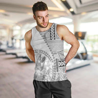 Samoa Siapo Elegant Men Tank Top Hibiscus White Motifs - Polynesian Pride