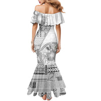 Samoa Siapo Elegant Mermaid Dress Hibiscus White Motifs - Polynesian Pride