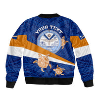 Personalized Marshall Islands Sleeve Zip Bomber Jacket Manit Day Coat Of Arms With Polynesian Turtle LT05 - Polynesian Pride