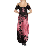 Breast Cancer Family Matching Summer Maxi Dress and Hawaiian Shirt Survivor Polynesian Ribbon Butterfly LT05 - Polynesian Pride