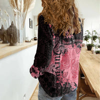 Breast Cancer Women Casual Shirt Survivor Polynesian Ribbon Butterfly LT05 - Polynesian Pride