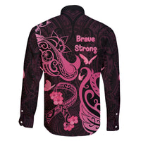 Breast Cancer Awareness Family Matching Long Sleeve Bodycon Dress and Hawaiian Shirt Ribbon Polynesian Pattern Black Version LT05 - Polynesian Pride