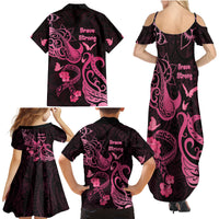 Breast Cancer Awareness Family Matching Summer Maxi Dress and Hawaiian Shirt Ribbon Polynesian Pattern Black Version LT05 - Polynesian Pride