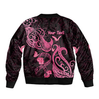 Personalized Breast Cancer Awareness Sleeve Zip Bomber Jacket Ribbon Polynesian Pattern Black Version LT05 - Polynesian Pride