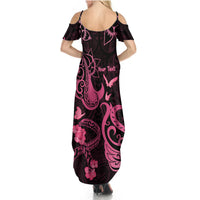 Personalized Breast Cancer Awareness Summer Maxi Dress Ribbon Polynesian Pattern Black Version LT05 - Polynesian Pride