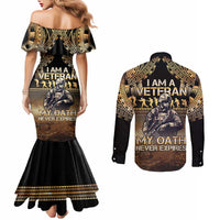 Polynesia Veterans Day Couples Matching Mermaid Dress and Long Sleeve Button Shirt Thank You Veterans Polynesian Pattern