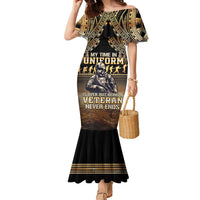 Polynesia Veterans Day Family Matching Mermaid Dress and Hawaiian Shirt Thank You Veterans Polynesian Pattern LT05 Mom's Dress Gold - Polynesian Pride