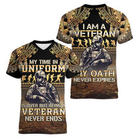 Polynesia Veterans Day Women V-Neck T-Shirt Thank You Veterans Polynesian Pattern