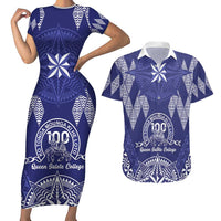 Personalised Queen Salote College Centenary Couples Matching Short Sleeve Bodycon Dress and Hawaiian Shirt Tongan Kupesi Pattern - Polynesian Pride