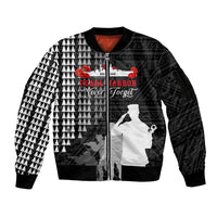 Pearl Harbor Remembrance Day Sleeve Zip Bomber Jacket USS Arizona In Memory With Polynesian Pattern LT05 Unisex Black - Polynesian Pride