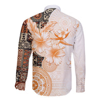 Fiji Long Sleeve Button Shirt Masi Tapa Pattern Brown LT05 - Polynesian Pride