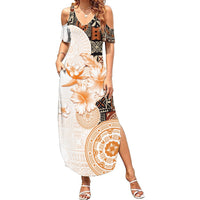 Fiji Summer Maxi Dress Masi Tapa Pattern Brown LT05 Women Brown - Polynesian Pride