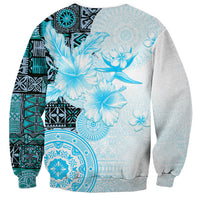Fiji Sweatshirt Masi Tapa Pattern Blue LT05 - Polynesian Pride