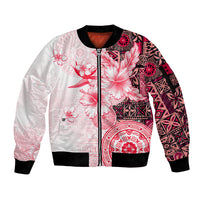 Fiji Sleeve Zip Bomber Jacket Masi Tapa Pattern Red LT05 Unisex Red - Polynesian Pride