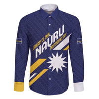 Personalised Happy Nauru Independence Day Family Matching Long Sleeve Bodycon Dress and Hawaiian Shirt Polynesian Pattern LT05 Dad's Shirt - Long Sleeve Blue - Polynesian Pride