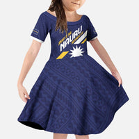 Personalised Happy Nauru Independence Day Family Matching Off Shoulder Maxi Dress and Hawaiian Shirt Polynesian Pattern LT05 Daughter's Dress Blue - Polynesian Pride